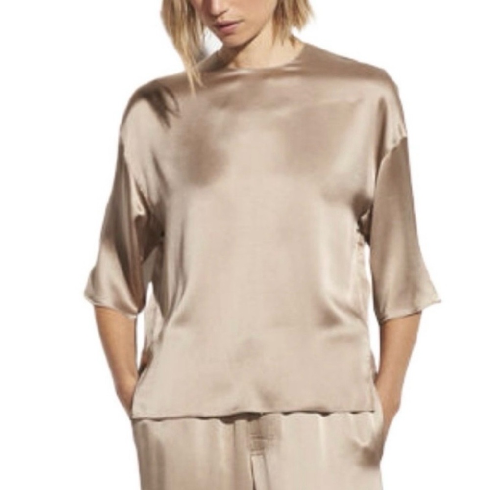 NWT Vince Silk 3/4 Sleeves Taupe Top Size XL